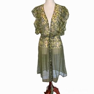 Free Press Green Yellow Sheer Floral Swim Coverup